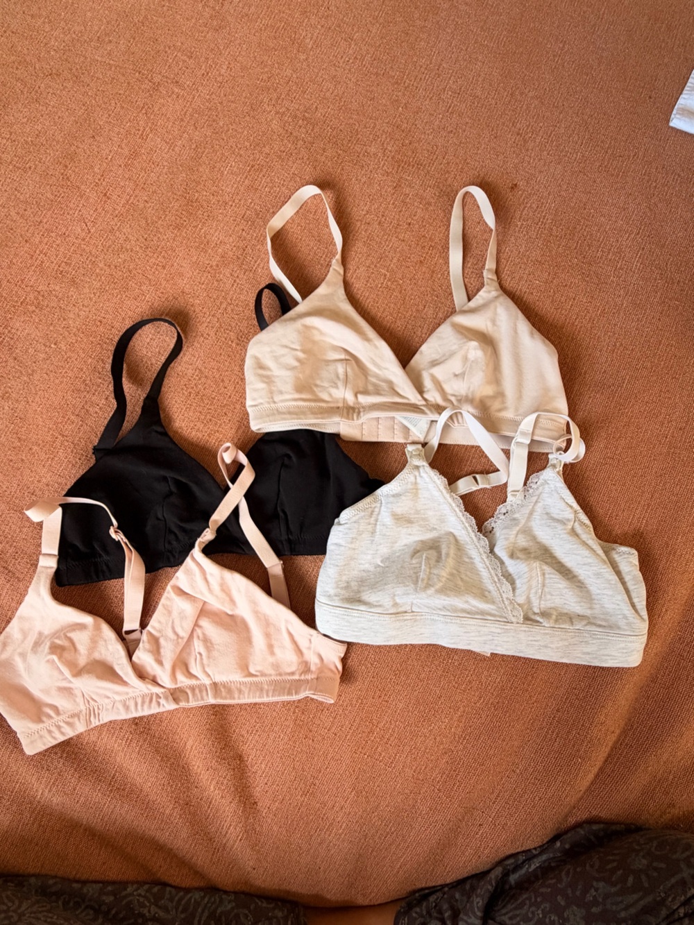 H&M Wireless Bralettes Pack - Black, Light Pink, Beige, Light Gray